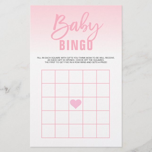 Pink White Heart Girl Baby Shower BINGO Cards (Front)