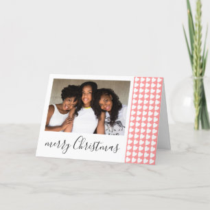 Pink White Heart Merry Christmas Photo Holiday Card