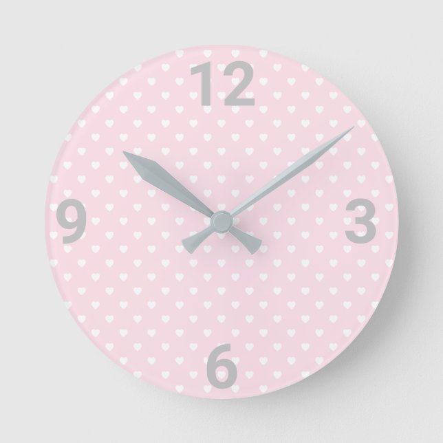Pink White Heart Modern Wall Clock (Front)