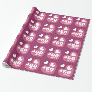 Pink White Hearts 60th Birthday Custom Name V02B Wrapping Paper