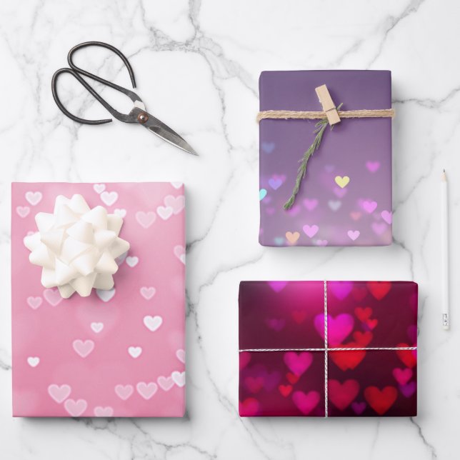 Pink White Hearts Birthday Wrapping Paper Sheet (Front)
