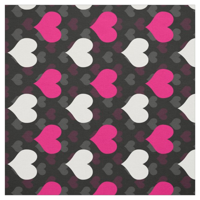 Pink White Hearts Black  Fabric (Swatch)