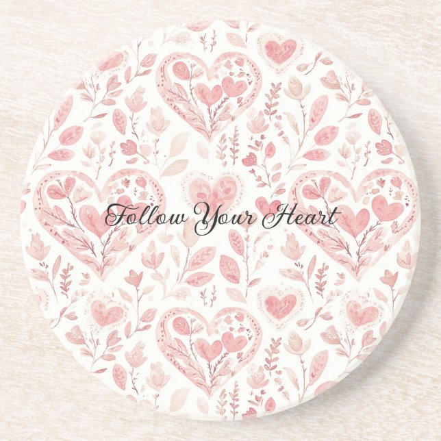 Pink White Hearts Coaster (Front)