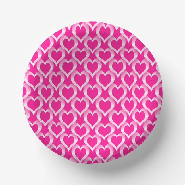 Pink White Hearts Pattern Paper Plate (Front)