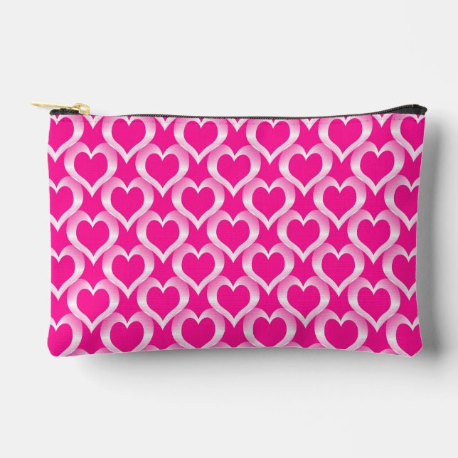 Pink White Hearts Pattern Small Accessory Pouch (Front)