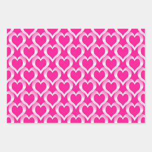 Pink White Hearts Pattern Wrapping Paper Sheet