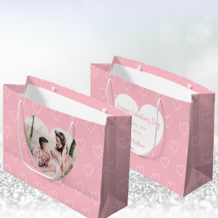 Pink white hearts photo Valentine's Day Large Gift Bag