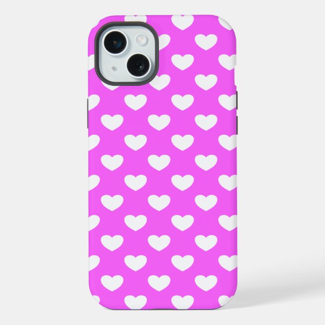 Pink, white hearts, Polka Dot pattern iPhone Case (Back)
