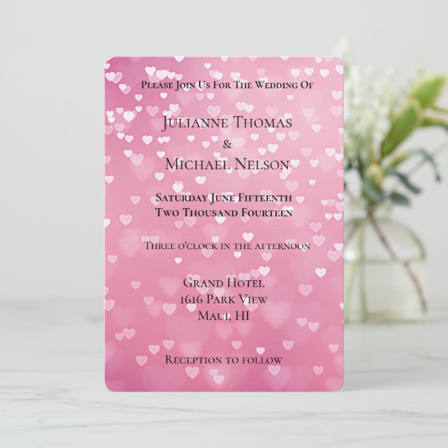 Pink White Hearts Romantic Wedding Invitation (Standing Front)