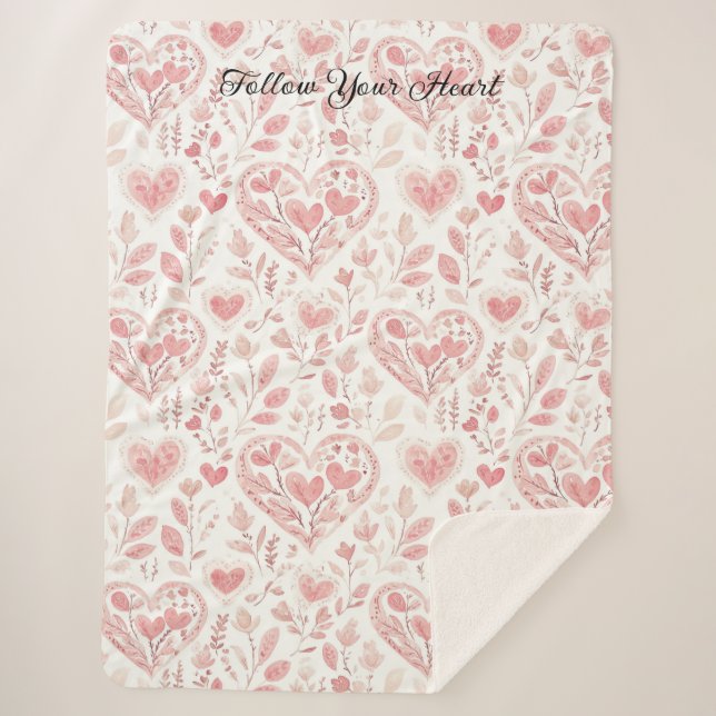 Pink White Hearts Sherpa Blanket (Front)