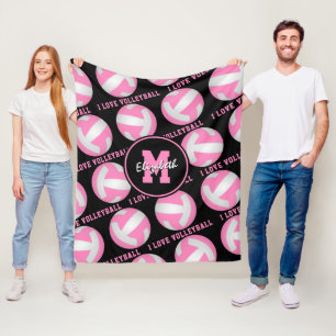 pink white her I love volleyball sports room  Fleece Blanket