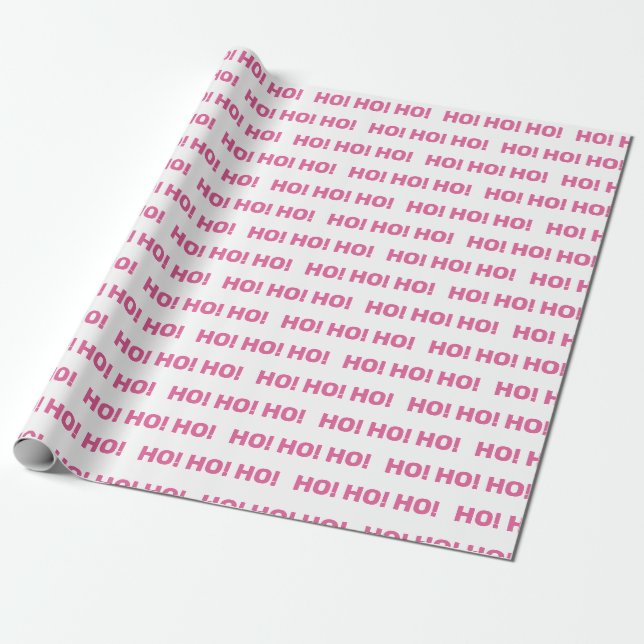 Pink White Ho Ho Ho Christmas Holiday Wrapping Paper (Unrolled)