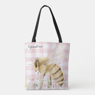 Pink White Honey Bee Tote Bag