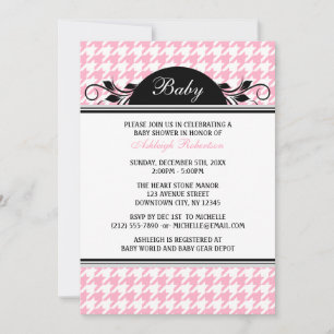 Pink & White Houndstooth Baby Shower Invitations