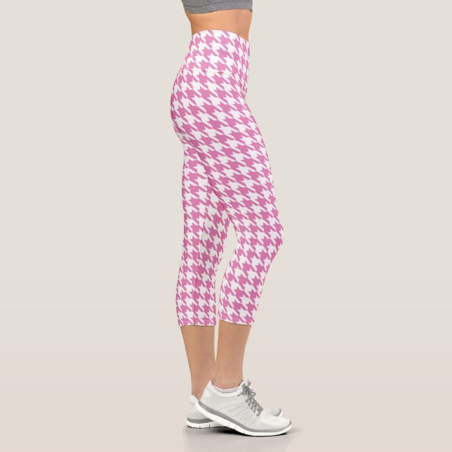 Pink & White Houndstooth  Capri Leggings (Right)