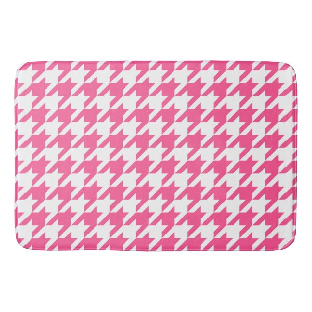 Pink White Houndstooth Check Design  Bath Mat (Front)