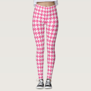 Pink White Houndstooth Check Design Leggings