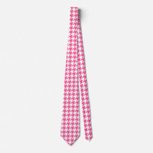 Pink White Houndstooth Check Design Tie