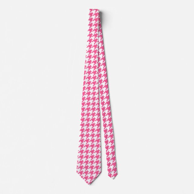 Pink White Houndstooth Check Design  Tie (Front)