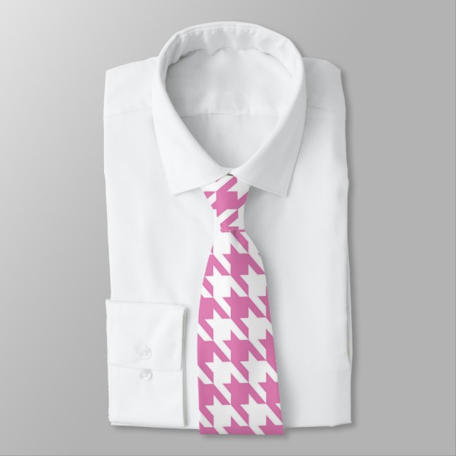 Pink & White Houndstooth Necktie (Tied)