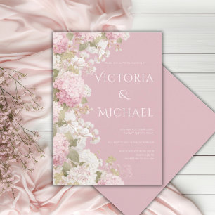 Pink White Hydrangeas Elegant Modern Wedding Invitation