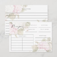 Pink White Hydrangeas Elegant Recipe Card