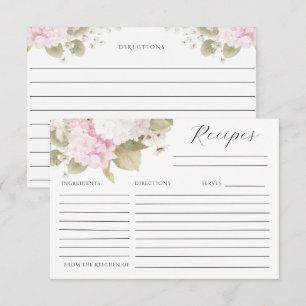 Pink White Hydrangeas Elegant Recipe Card