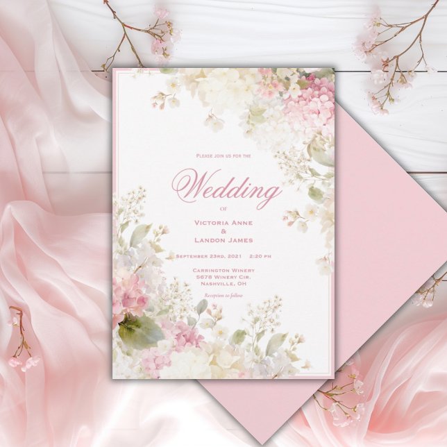 Pink White Hydrangeas Elegant Wedding Invitation (Creator Uploaded)