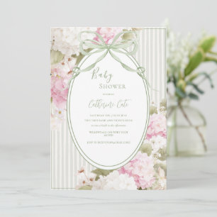 Pink White Hydrangeas Sage Green Baby Shower Invitation