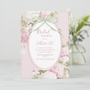 Pink White Hydrangeas Sage Green Bridal Shower Invitation
