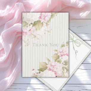 Pink White Hydrangeas Sage Green Bridal Shower Thank You Card
