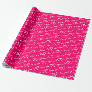 Pink White I love you Heart Pattern typography Wrapping Paper