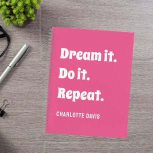 Pink white inspirational quote dream it do it notebook