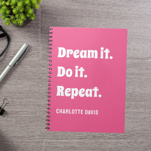 Pink white inspirational quote dream it do it notebook