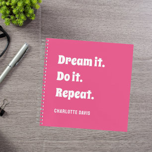 Pink white inspirational quote dream it do it notebook