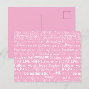 Pink White Inspirational Words Christmas Postcard