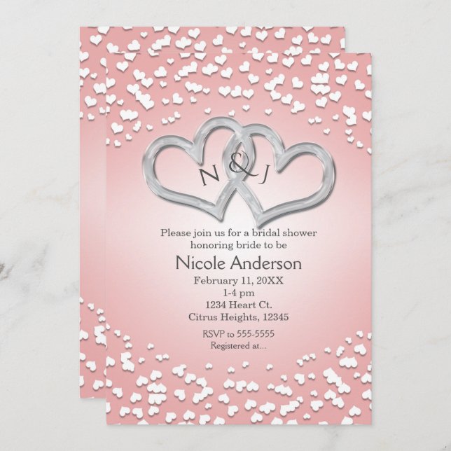 Pink White Intertwined Hearts Valentine Invitation (Front/Back)