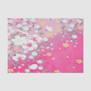 Pink White Japanese Kimono Floral Decoupage Tissue Paper