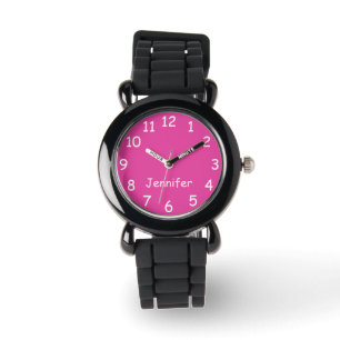 Pink & White Kid's Watch, Silver Glitter Strap Watch
