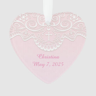 Pink, White Lace, Religious Ornament