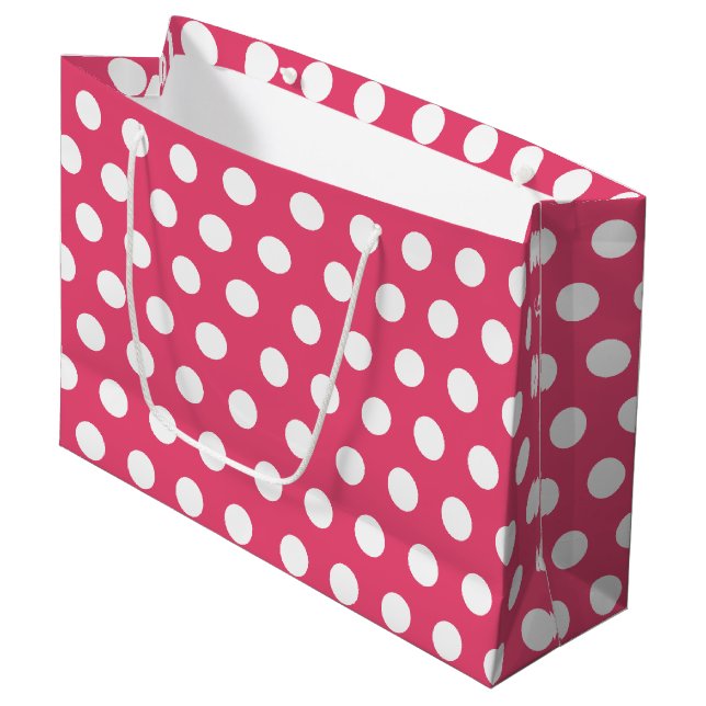 Pink & White Large Medium Polka Dot Party Gift Bag (Front Angled)