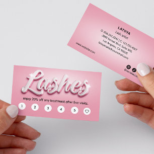 Pink & White Lash Artist 3D TEXT 6 Punch Customer Business Card