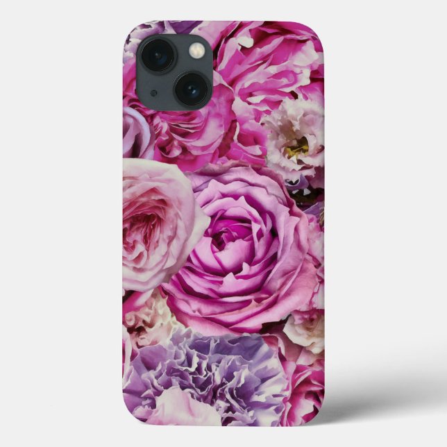 Pink White Lavender Rose Flowers Pattern Case-Mate iPhone Case (Back)