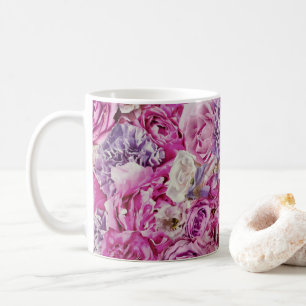 Pink White Lavender Rose Flowers Pattern Coffee Mug