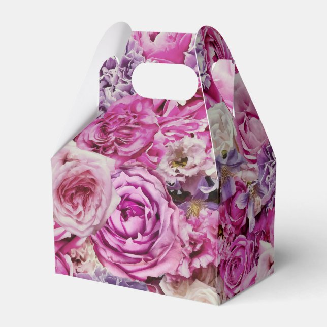Pink White Lavender Rose Flowers Pattern Favour Box (Front Side)