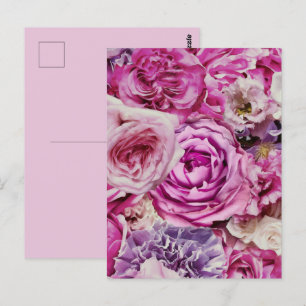 Pink White Lavender Rose Flowers Pattern Postcard