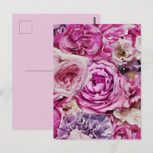 Pink White Lavender Rose Flowers Pattern Postcard (Front/Back)