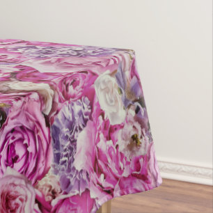 Pink White Lavender Rose Flowers Pattern Tablecloth