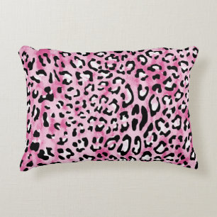 Pink White Leopard Pattern. Decorative Cushion