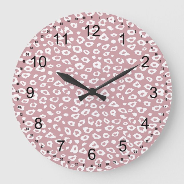 Pink White Leopard Print Large Clock (Front)